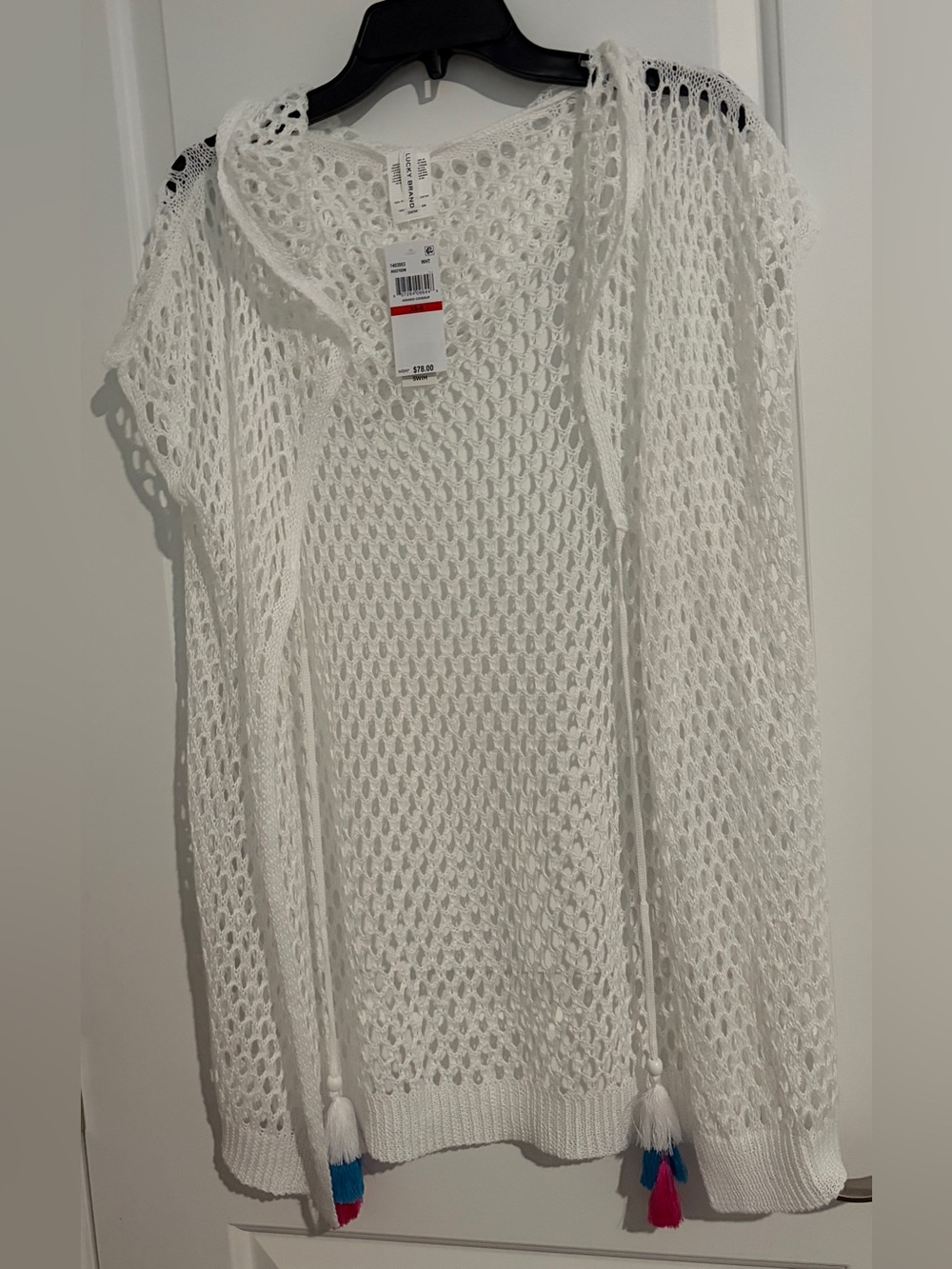 Lucky Brand White Open-Weave Hooded Swim Cover-Up